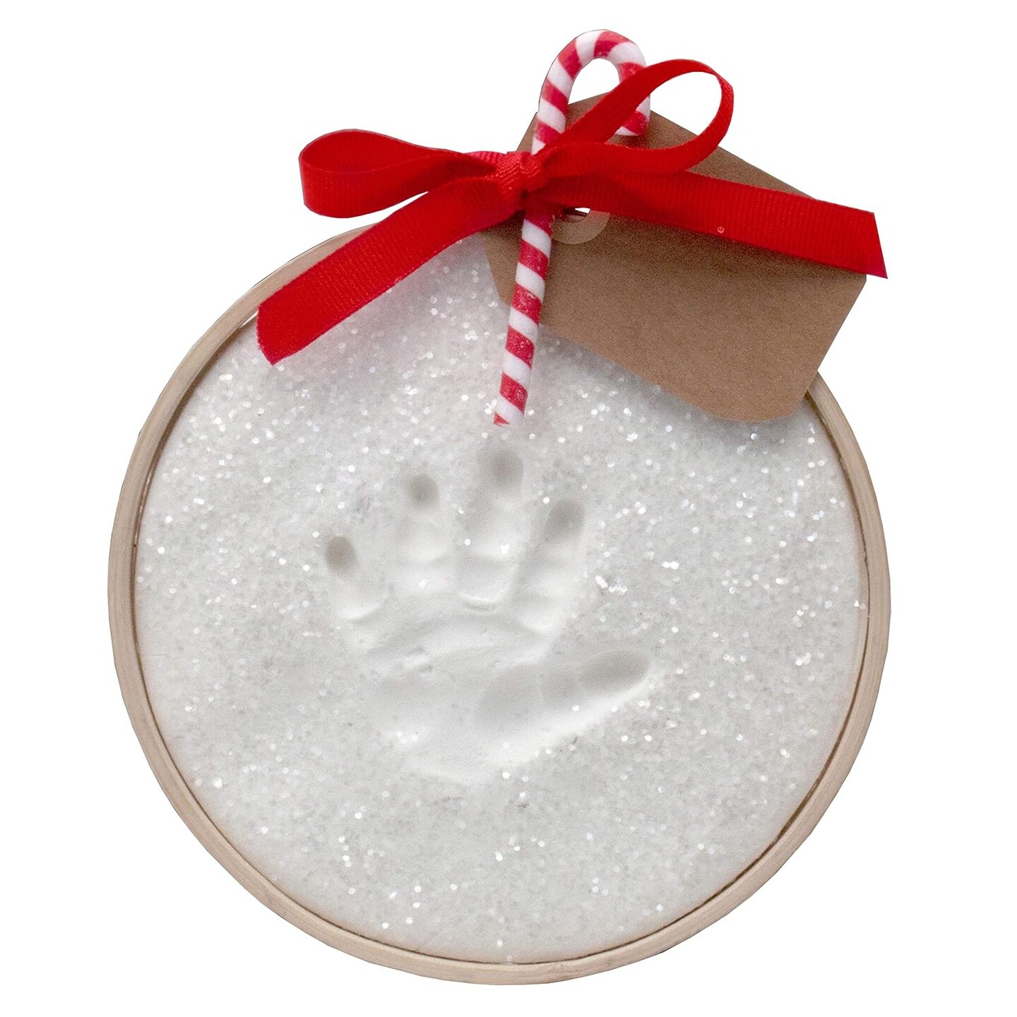 Glitter Baby Handprint First Christmas Ornament Kit with Wooden Ring