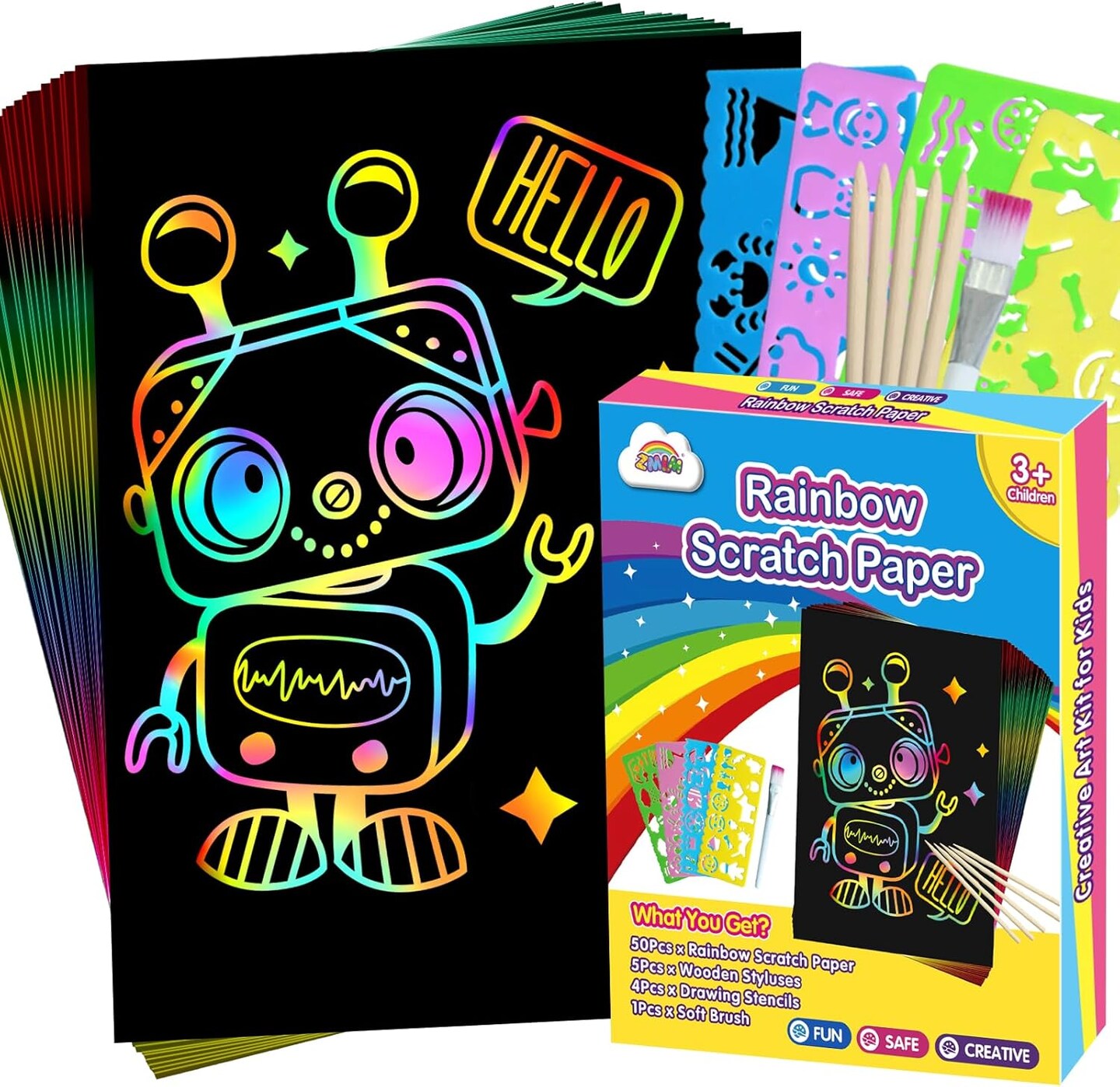 Scratch Art for Kids Toy: 60 Rainbow Scratch Paper Art Supplies Kits for Boy Girl Birthday Gift Arts Crafts Classroom Supplies for Kids Party Activities Halloween Christmas Stocking Stuffer Gift