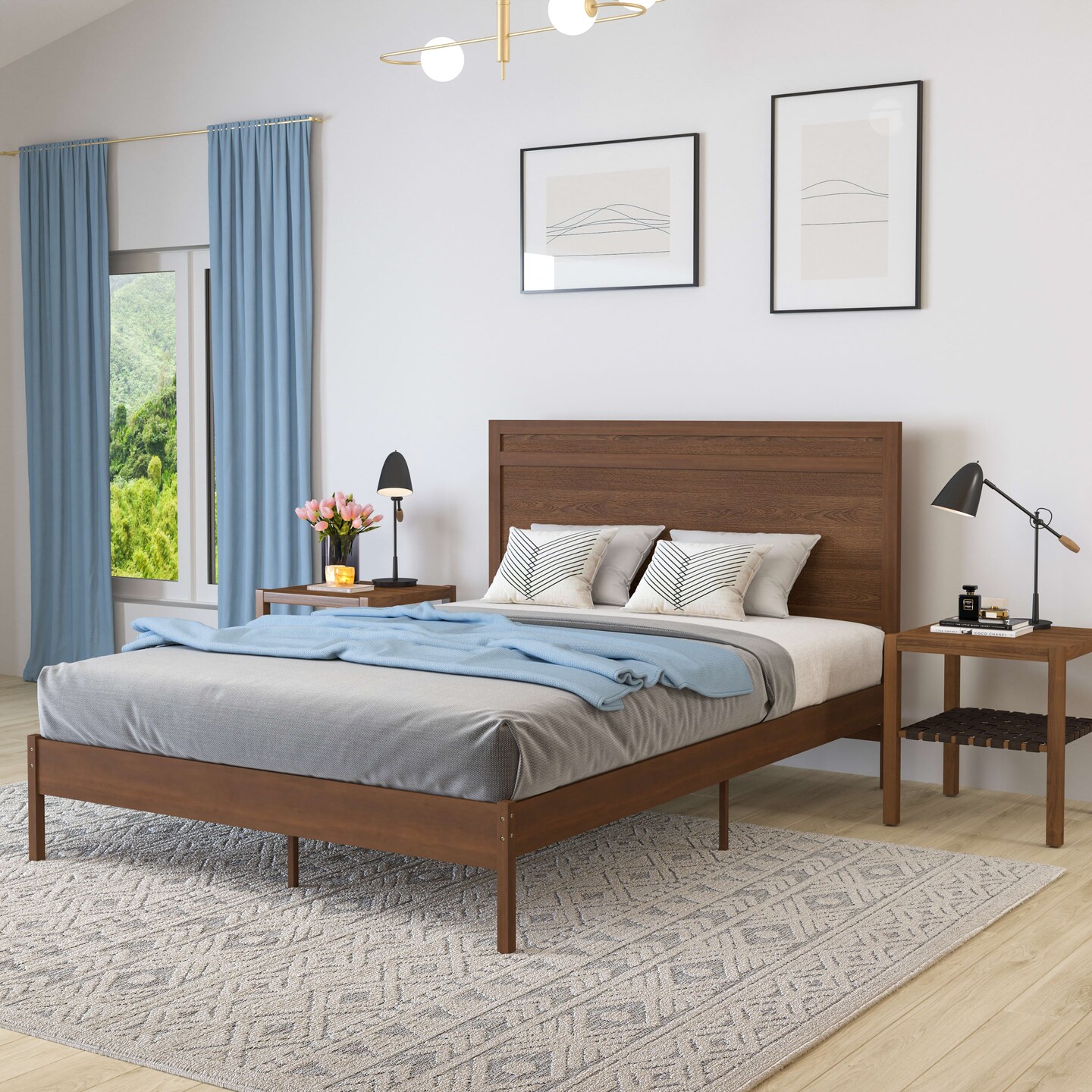 Merrick Lane Somerset Solid Wood Platform Bed with Wooden Slats and Headboard, No Box Spring Needed