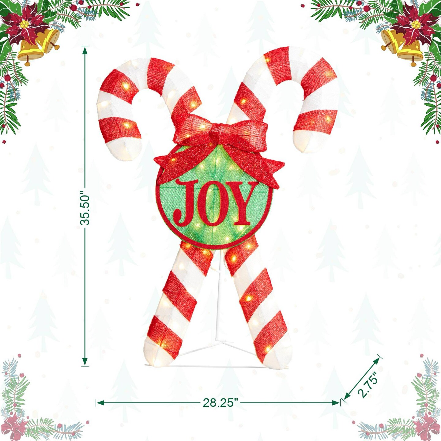 Set of 2 35.5&#x22;H Lighted Christmas Candy Cane Outdoor D&#xE9;cor with 60 Warm White LED Lights