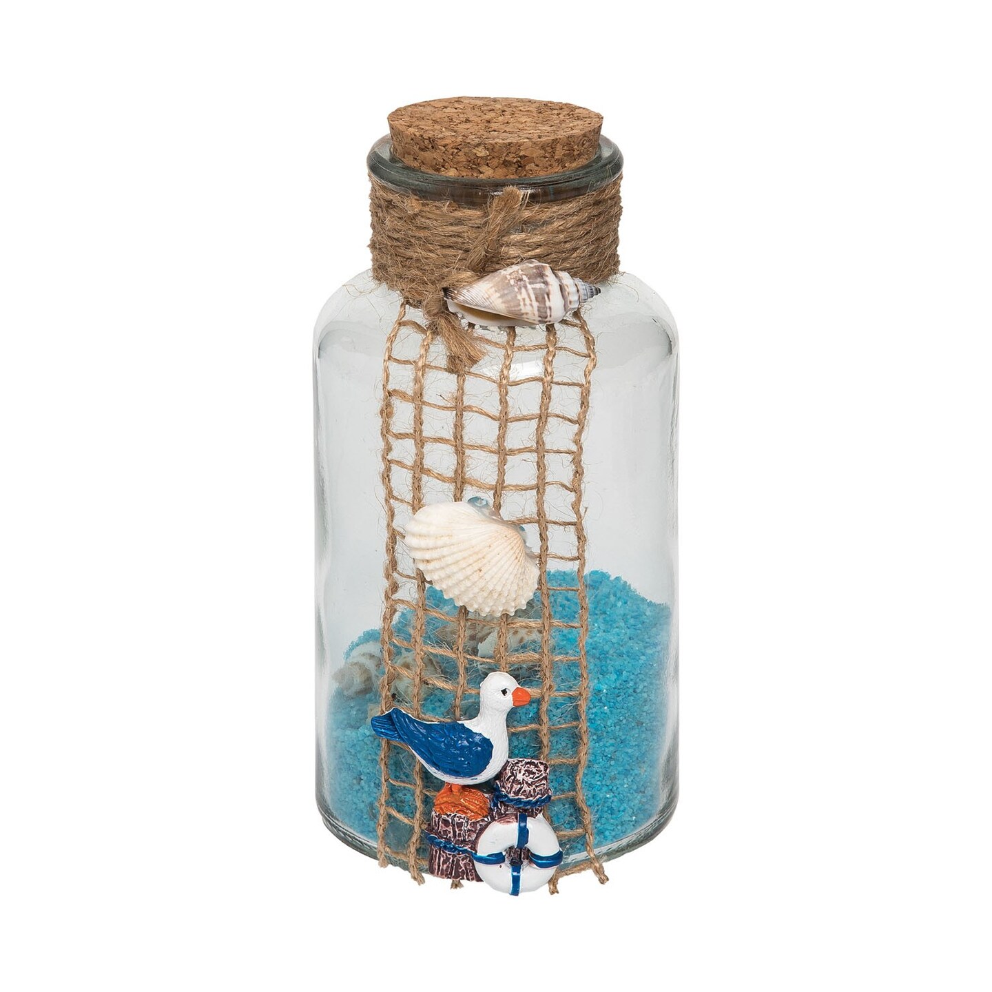 Glass Bottle With Rope Teal Sand Shells Decor Decoration Glass Shell Corked Bottle For Decor Seagull Nautical Coastal Marine