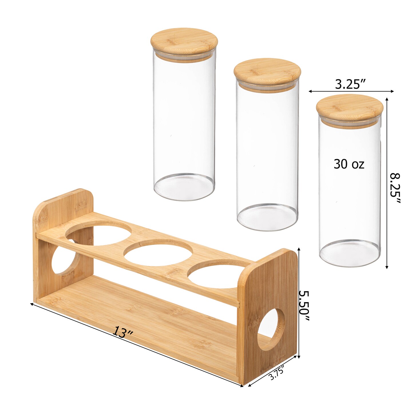 Basicwise 3 Pcs 30oz Glass Jars with Bamboo Shelf for Storing Ground Coffee, Sugar, Beans and Grains, Airtight Canisters for Nuts, Pasta, Flour and Tea Bags - Ideal for Kitchen and Pantry Organization