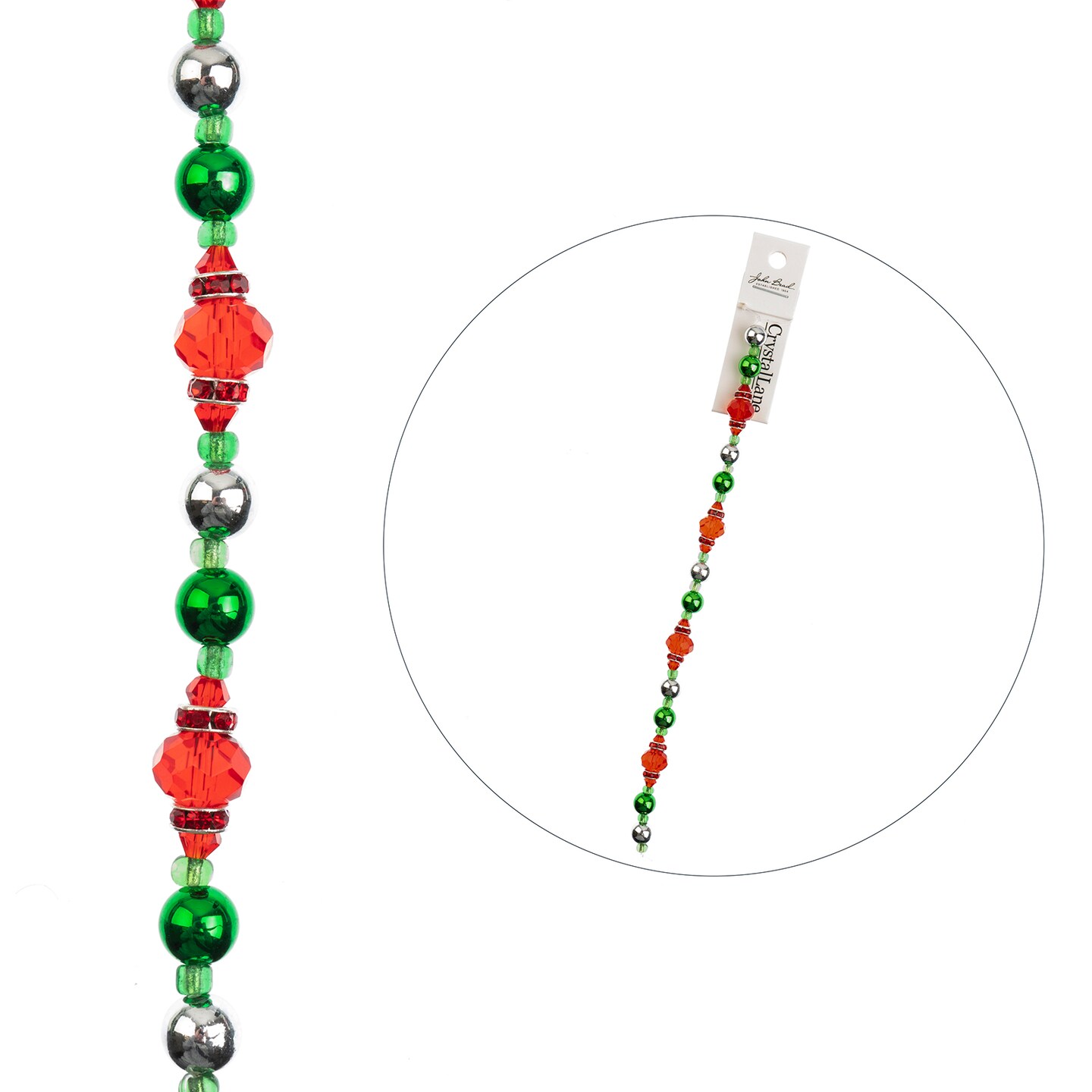 Crystal Lane DIY 7&#x22; Designer Holiday Red &#x26; Green Glass Bead Mix Strand
