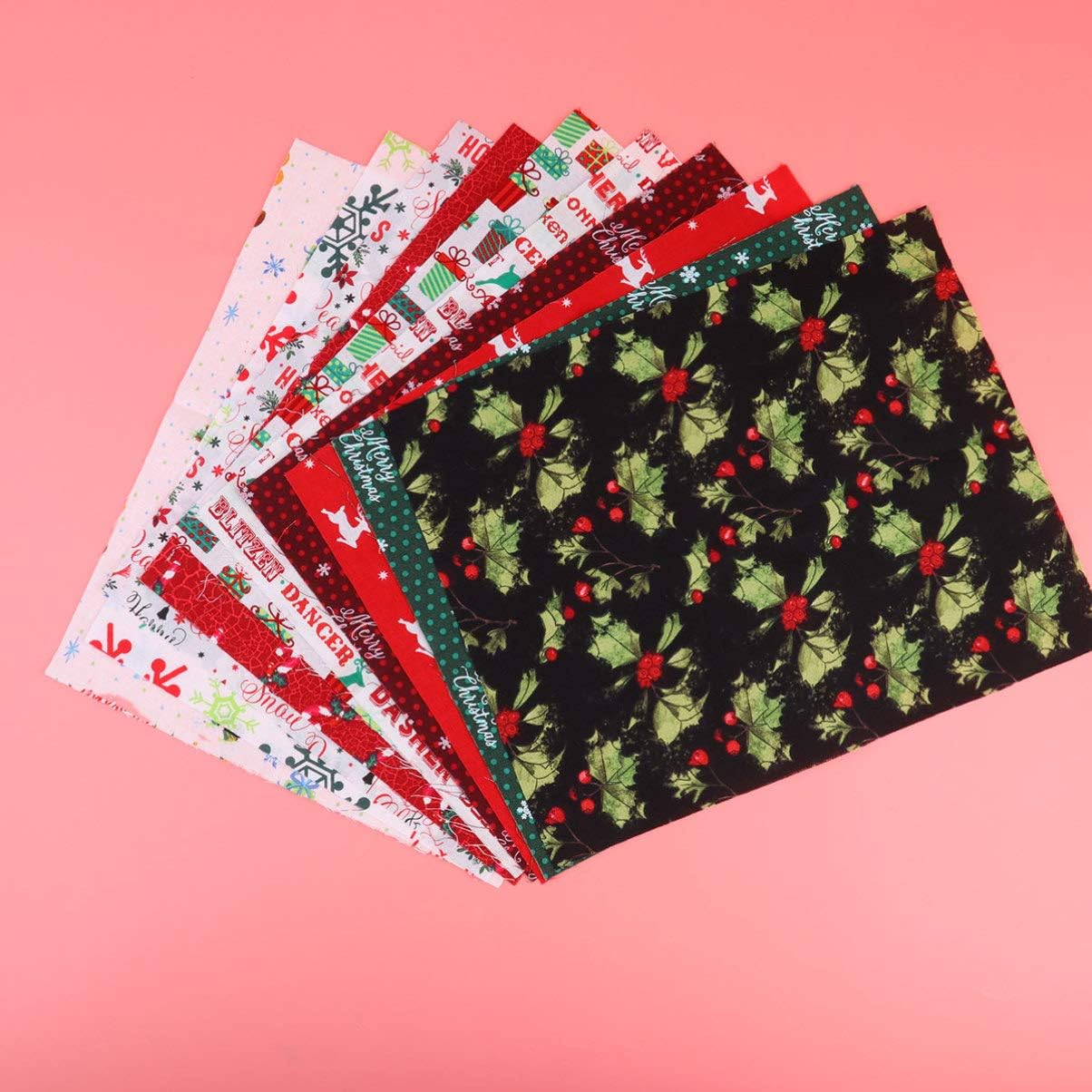 10Pcs Christmas Cotton Fabric Squares Quilting Fabric Patchwork Precut Fabric Scraps for DIY Quilting for Xmas Sewing Crafting(7.8x9.8inch)