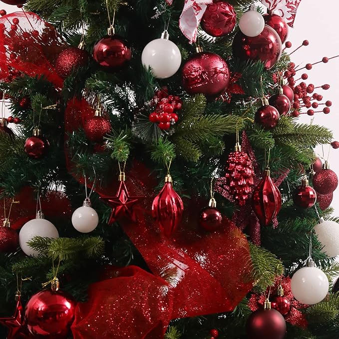 Shatterproof Christmas Tree Decorative Hanging Ornaments with Loop for Xmas Holiday Party Wreath Home Decoration (Burgundy)