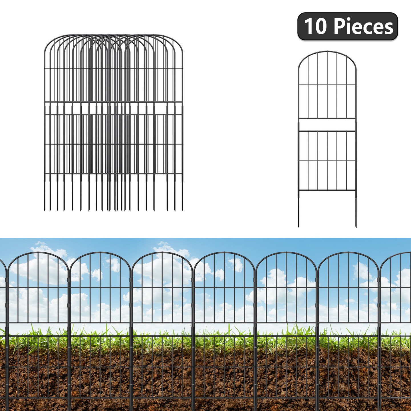 Decorative Garden Fence Fencing 10 Pack, 36in (H) x 10.8ft (L) Rustproof Metal Wire Panel Border Animal Barrier for Dog, Flower Edging for Yard Landscape Patio Outdoor Decor