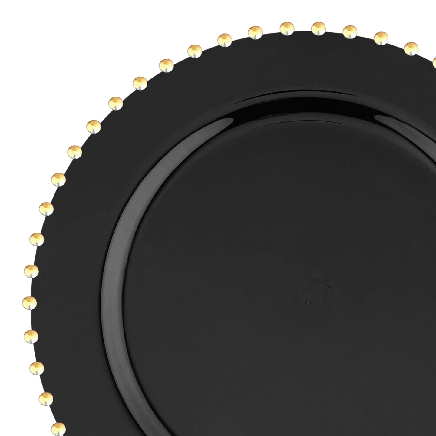 Black with Gold Pearl String Round Disposable Plastic Salad Plates - 7" (120 Plates)