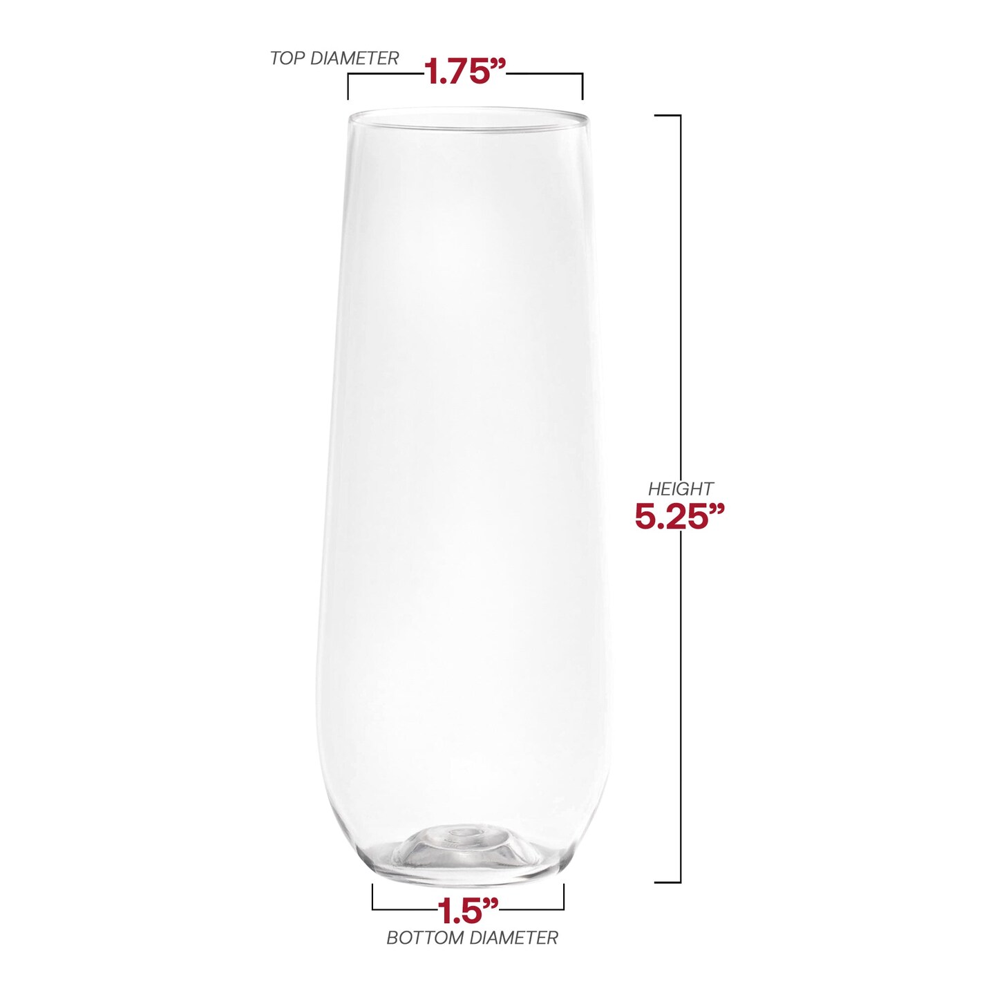 Clear Stemless Plastic Champagne Flutes - 9 oz. (64 Glasses)