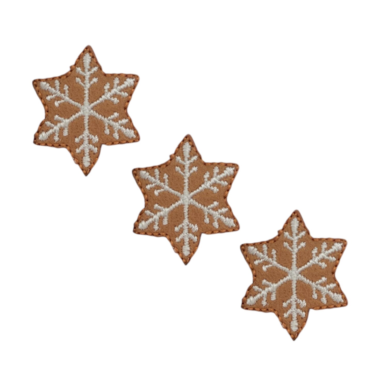 (Set of 3) 1&#x22; Gingerbread Snowflake, Christmas, Embroidered, Iron on Patch