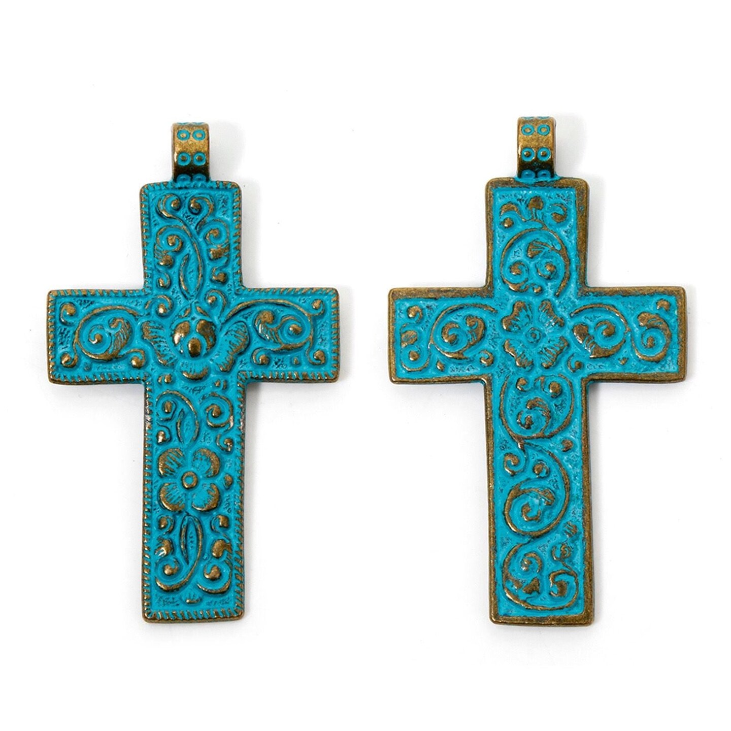 *2* 76x44mm Green Patina Antique Bronze Cross Pendants