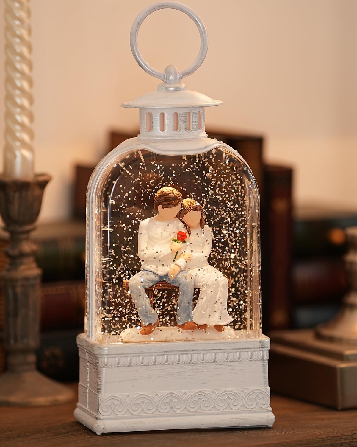 Happiness Lighted Newly Wed Snow Globe with 6H Timer, Daughter Gifts Glittering Christmas Snow Globes for Lover, Wedding Gift Christmas Decorations