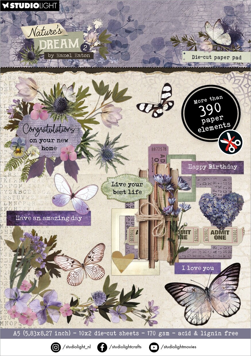 Studio Light Nature&#x27;s Dream 2 Die-cut Paper Pad 5.83&#x22;X8.26&#x22;-Nr. 235, Elements