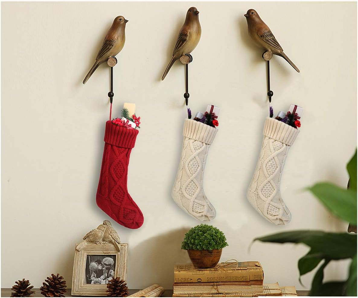 Cable Knit Christmas Stockings Kits Solid Color White Ivory Classic Decorations 18", Set of 2