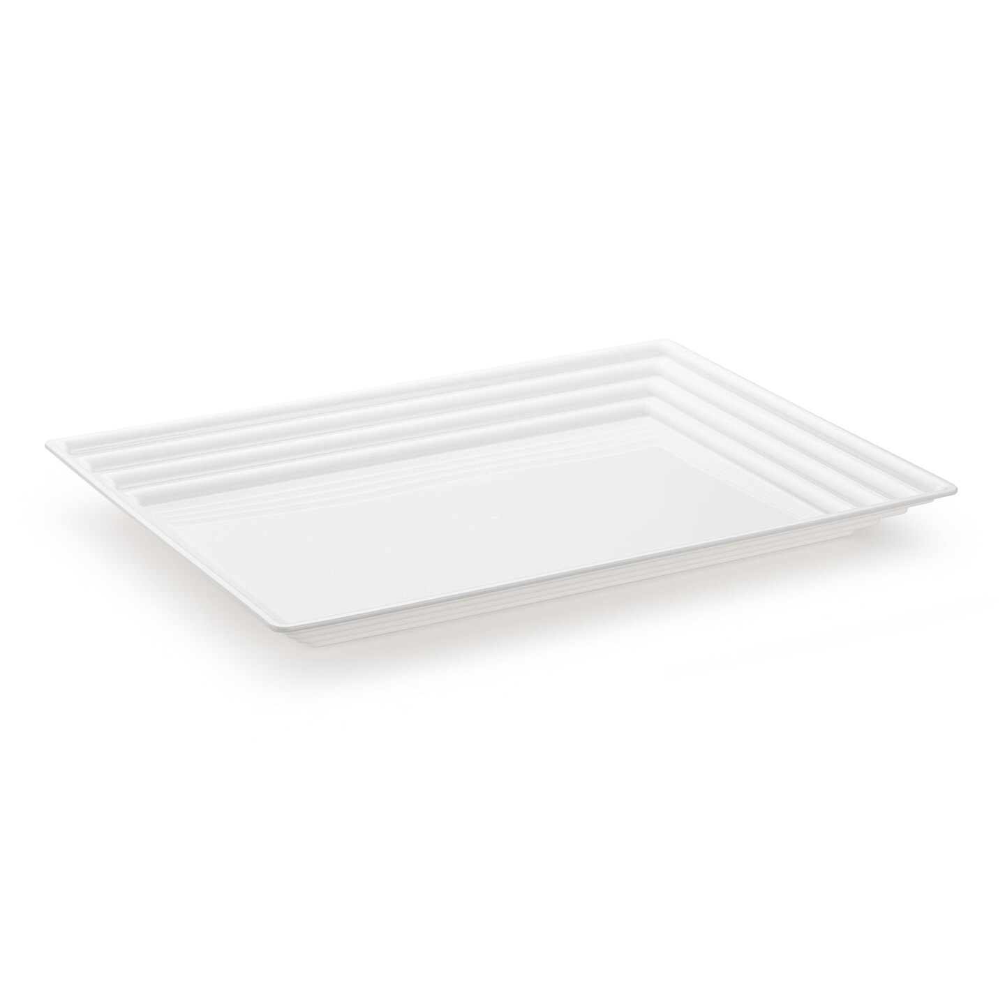 White Rectangular with Groove Rim Plastic Serving Trays - 11" x 16" (24 Trays)