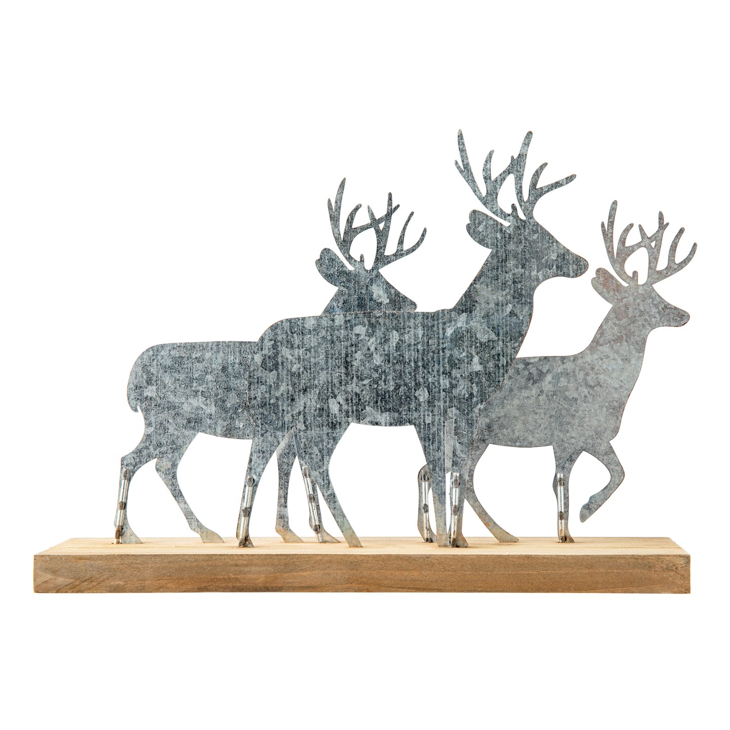 13.25&#x22;L Galvanized Metal/Wooden Reindeer Table D&#xE9;cor