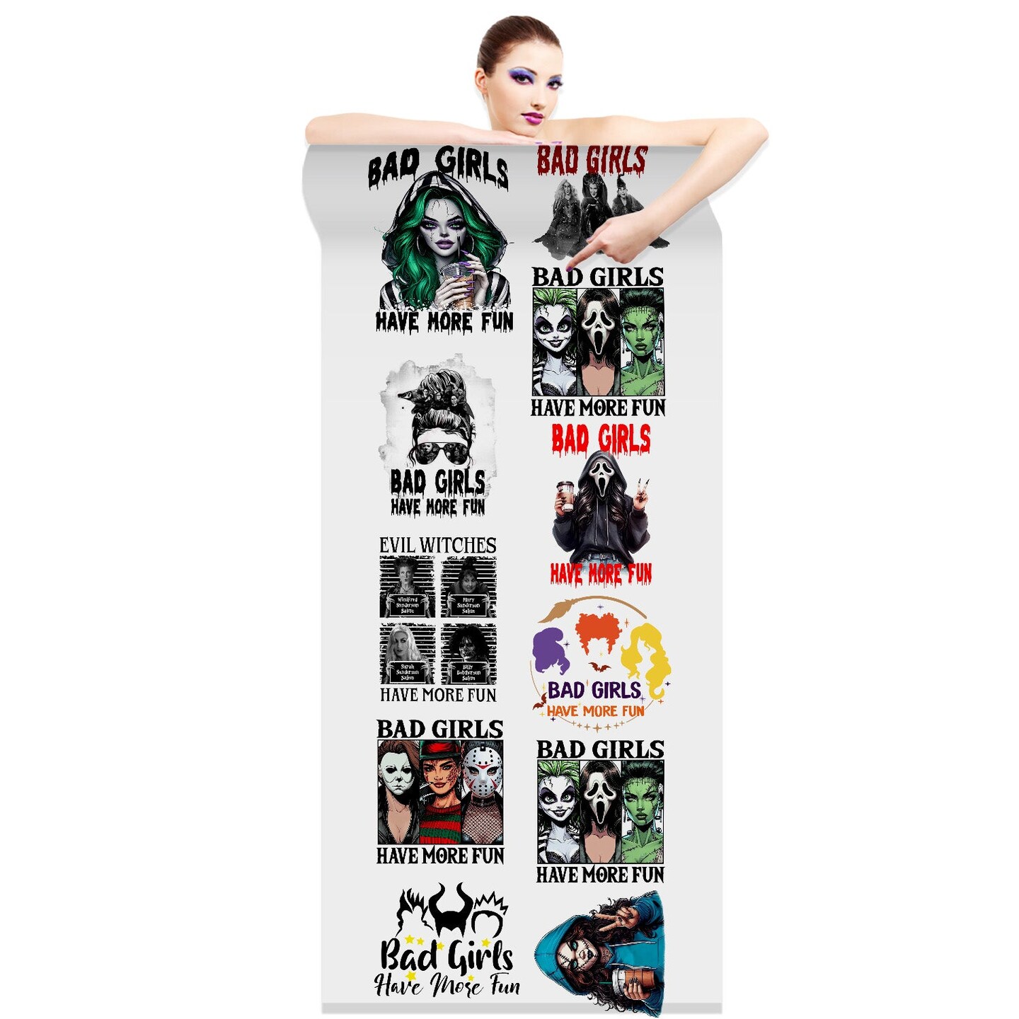Bad Girls Have More Fun Halloween DTF Transfers 22x60 Direct-to-Film Gang Sheet - 11 Adult Prints Iron On Transfers