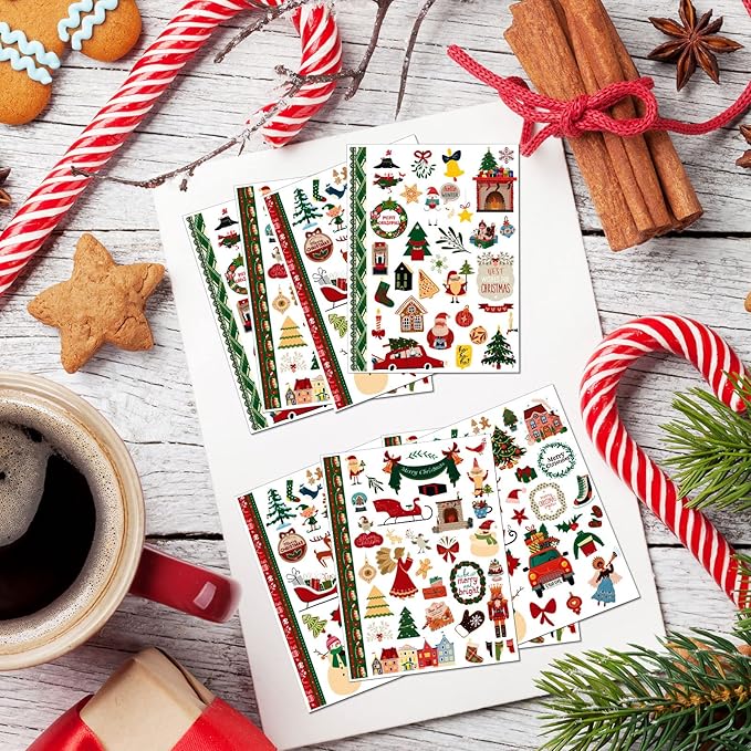 Scrapbooking Cozy Element Stickers Holiday Planner Stickers for Invitation Envelope Scrapbook Cards(Christmas Style)