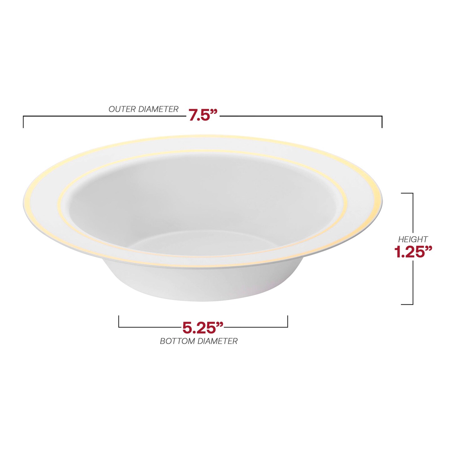 White with Gold Edge Rim Plastic Soup Bowls - 12 oz. (120 Bowls)