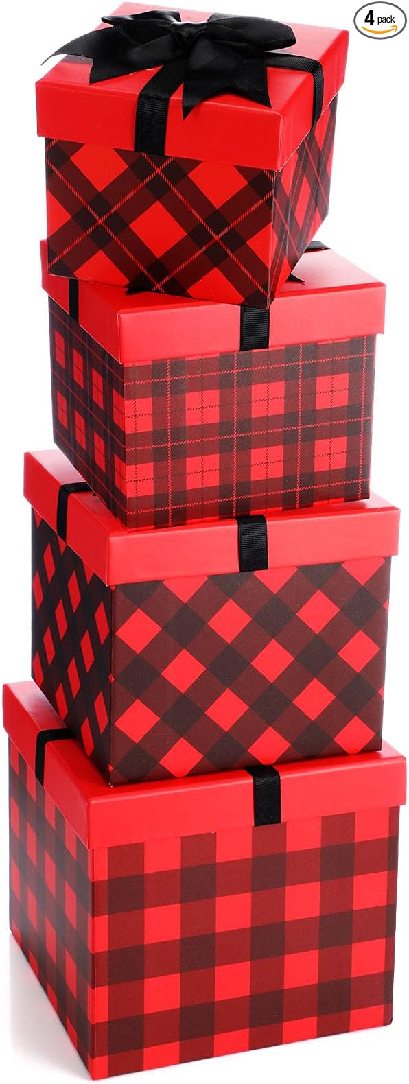 Stackable Boxes Red Black Buffalo Plaid Christmas Decorative Boxes with Lids Xmas Nested Boxes for New Year Holiday Birthday Party Gift Decor