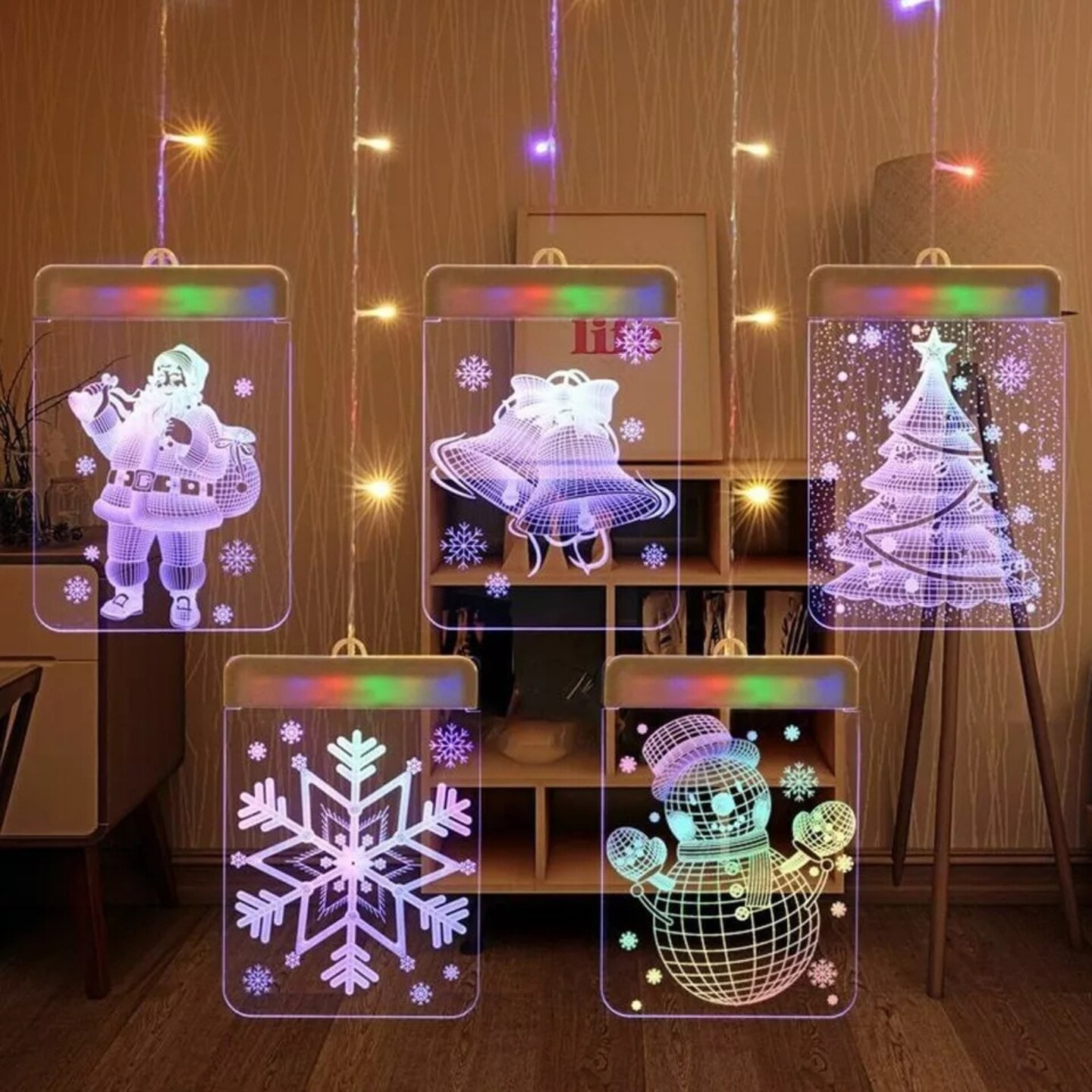 Kitcheniva 3D LED Window Hanging Snowflake Santa USB Christmas Decor