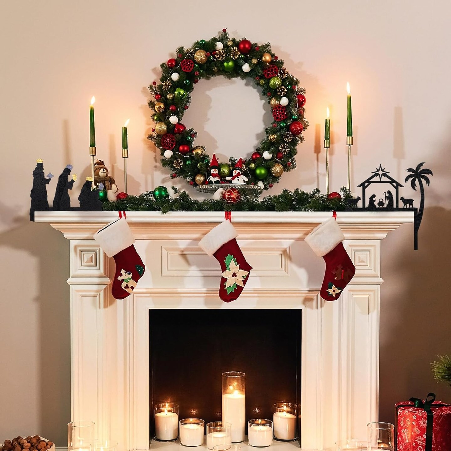 2 Pcs 2024 Christmas Door Topper Jesus Nativity Top Door Frame Decoration Christian Front Door Corner Sign Decor Home Wooden Xmas Party Ornament Table Decor Props Gift for Wall Window DIY