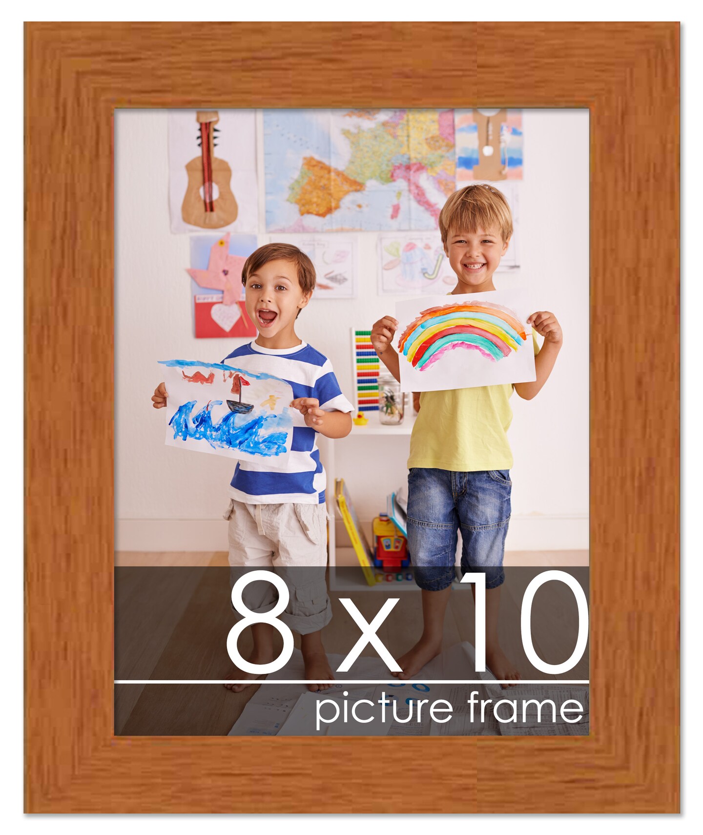 Photo Size Slim Profile Brown Frame - UV Acrylic, Foam Board Backing, Hanging Hardware