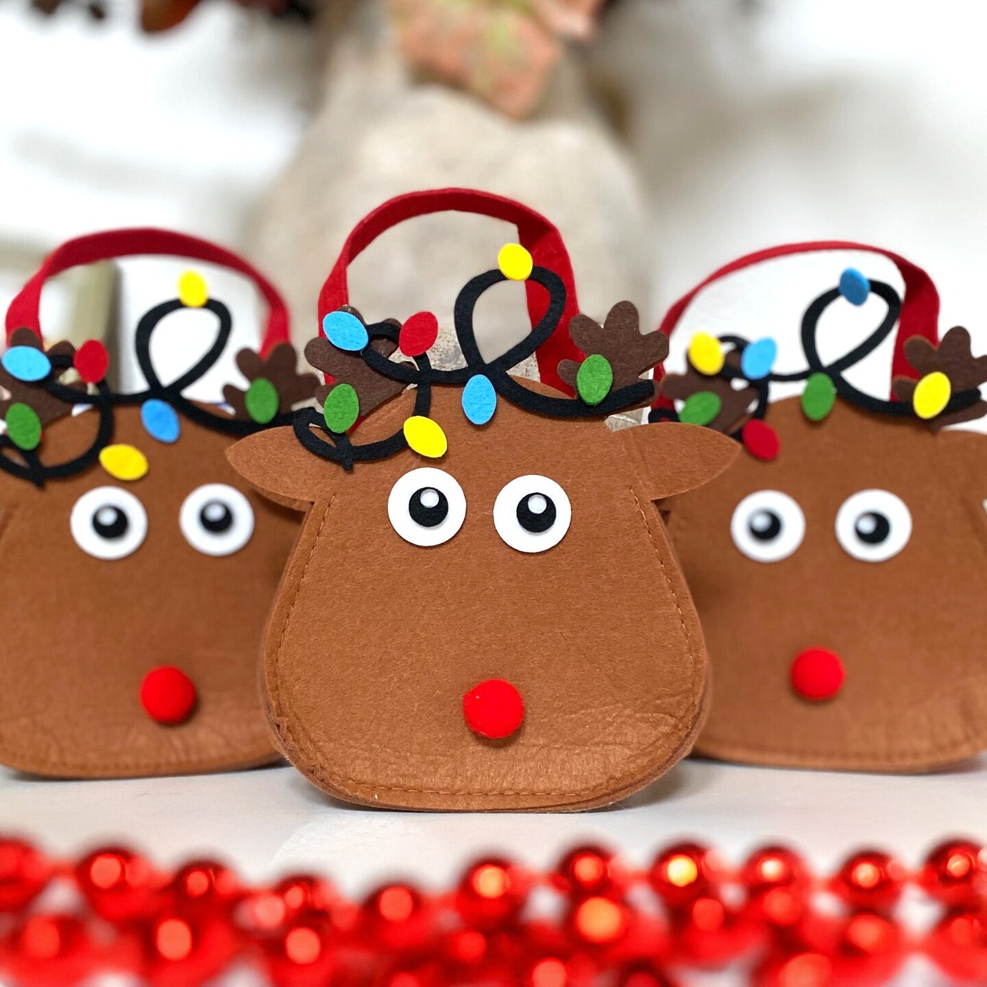Wrapables Felt Reindeer Gift Bags, Holiday Decorations (Set of 6)