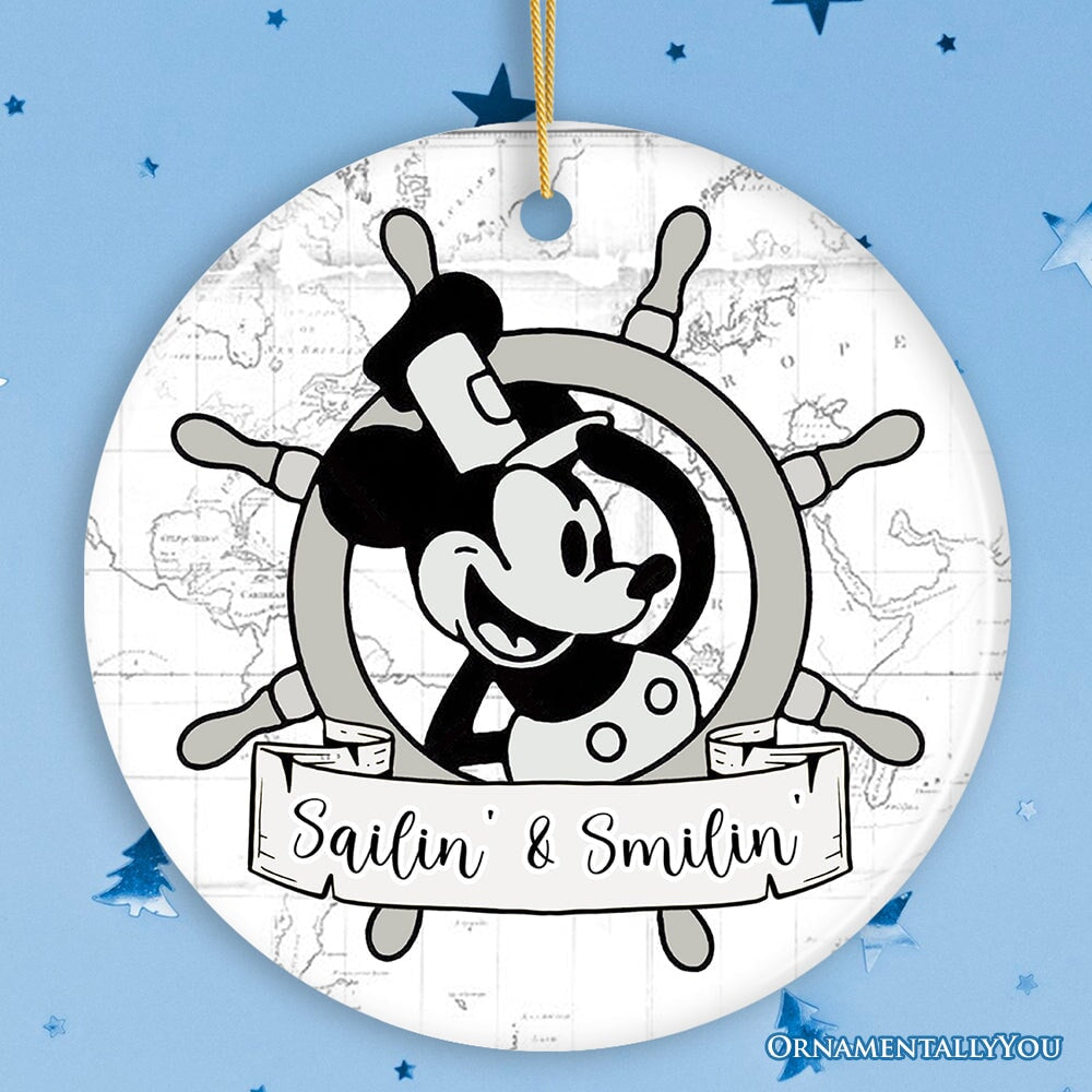 Sailin&#x27; and Smilin&#x27; Quote Christmas Ornament, Vintage Steamboat Willie Keepsake
