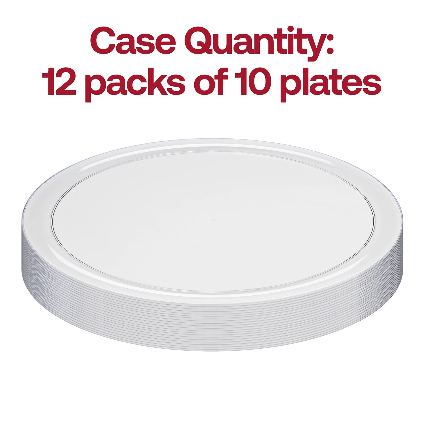 Clear Flat Round Disposable Plastic Dinner Plates - 10&#x22; (120 Plates)