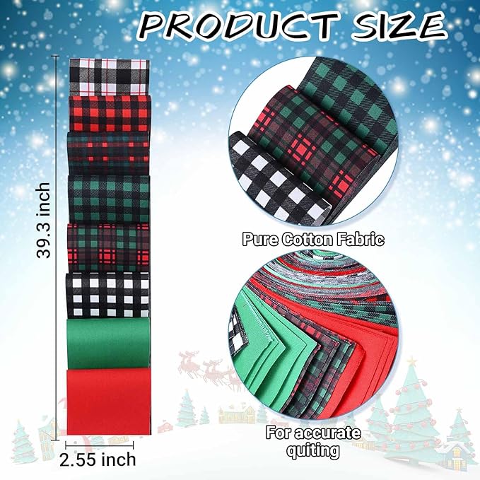 40 Pcs Christmas Buffalo Plaid Cotton Jelly Roll Green Red Tartan Fabric Strips for Quilting Crafting Christmas Classic Plaid Precut Patchwork for Sewing DIY Crafts Cotton Fabric Bundles Strips