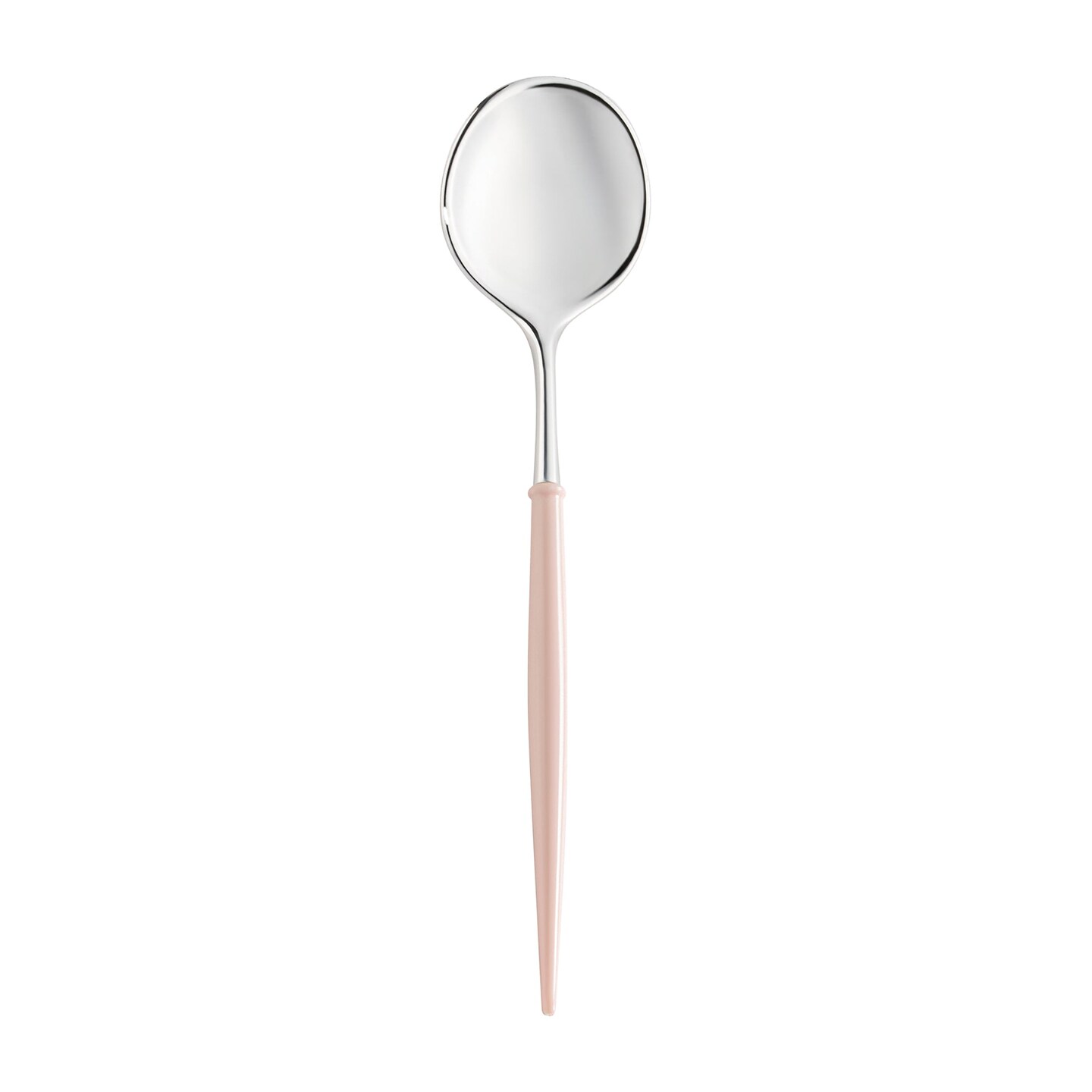 Silver with Pink Handle Moderno Disposable Plastic Dinner Spoons (240 Spoons)