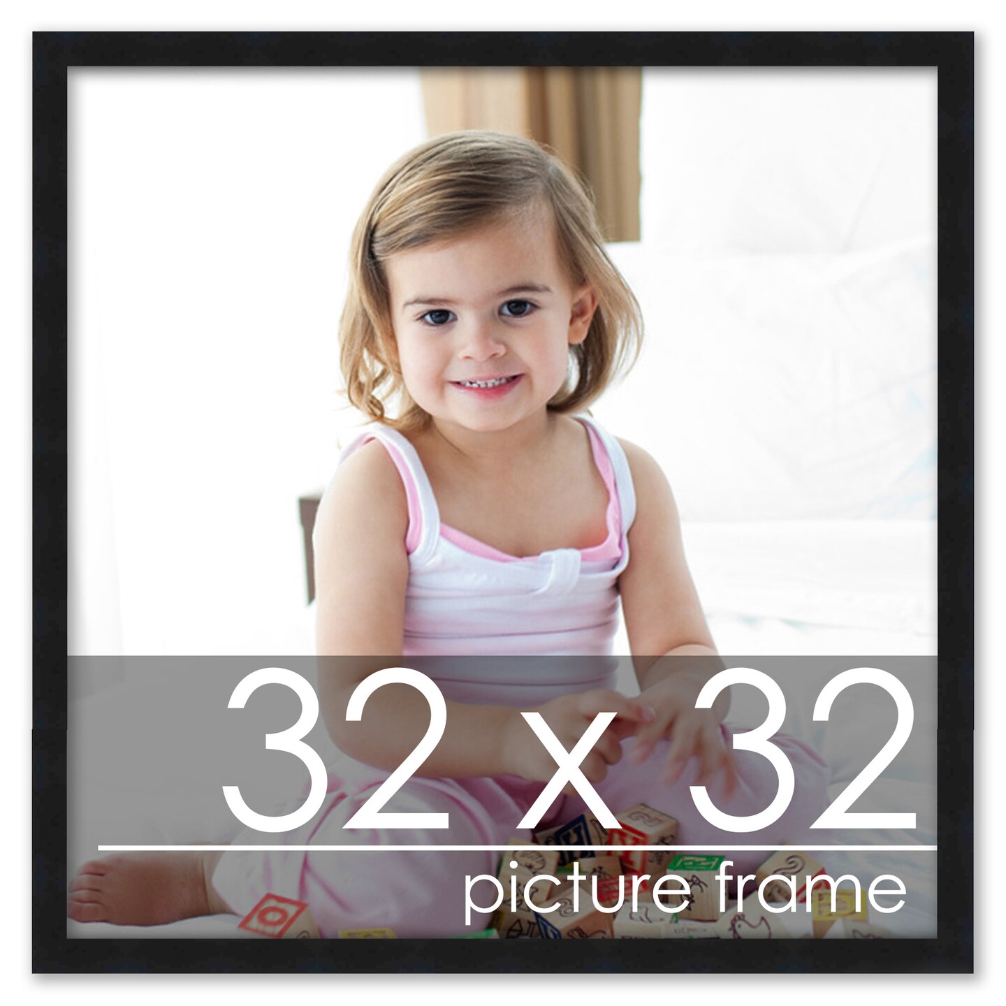 32x32 Simple Black Picture Frame - UV Acrylic, Foam Board Backing, Hanging Hardware