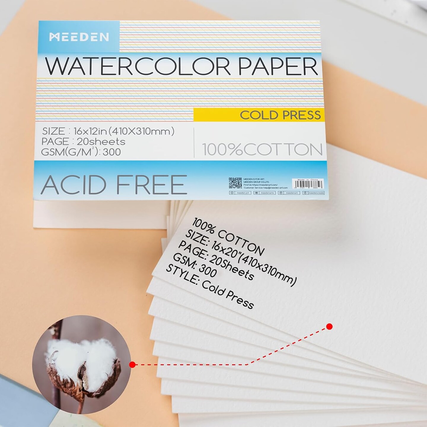 MEEDEN 16x12&#x22; Cold Press Watercolor Paper Pad 20 Sheets