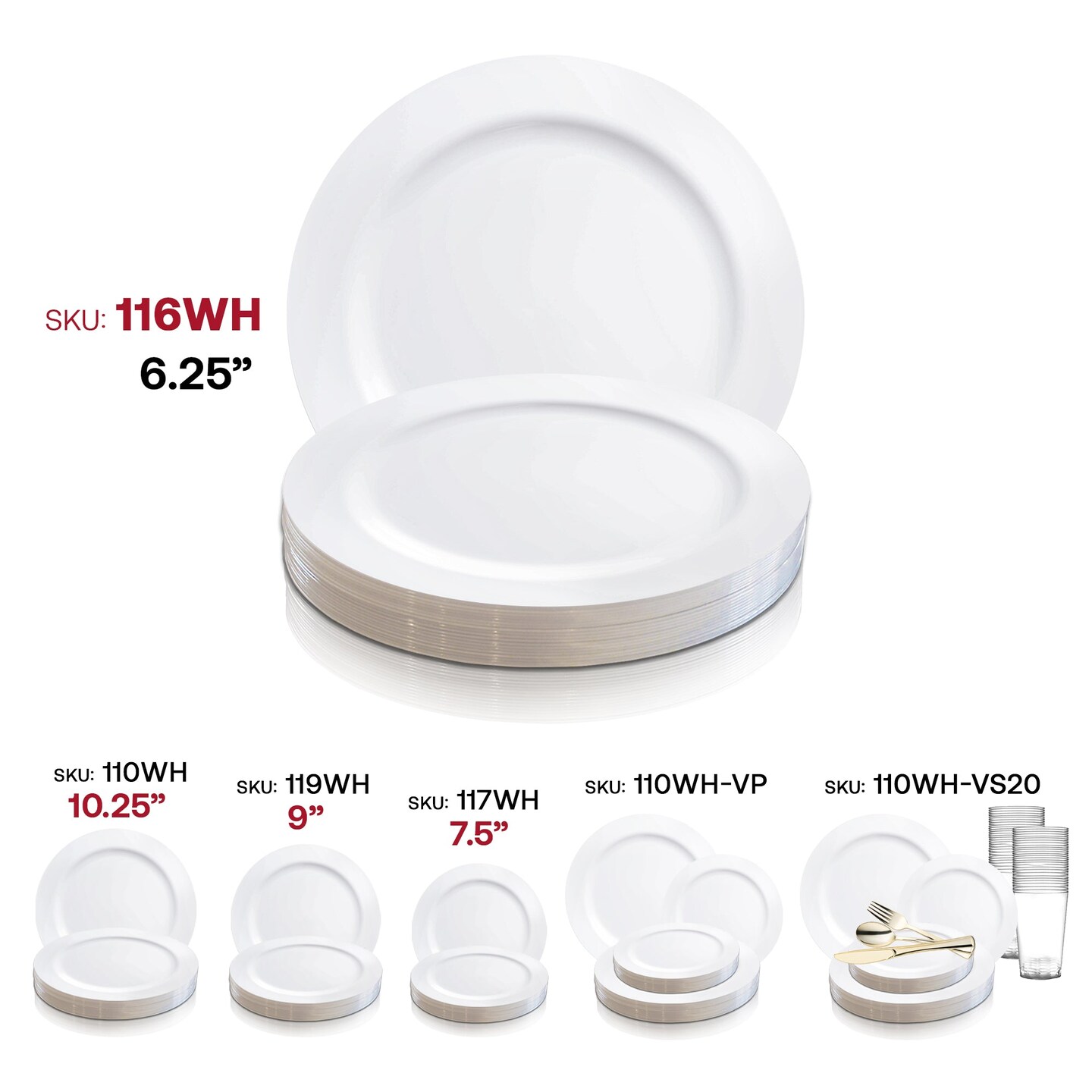 Solid White Economy Round Disposable Plastic Pastry Plates - 6.25" (120 Plates)
