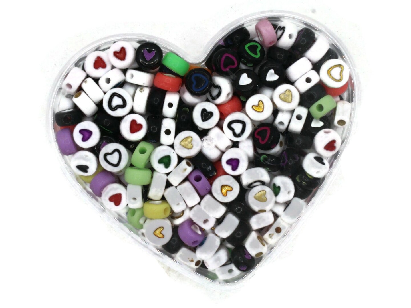 300 6mm Mixed Color Round Coin Heart Beads in Plastic Heart Box