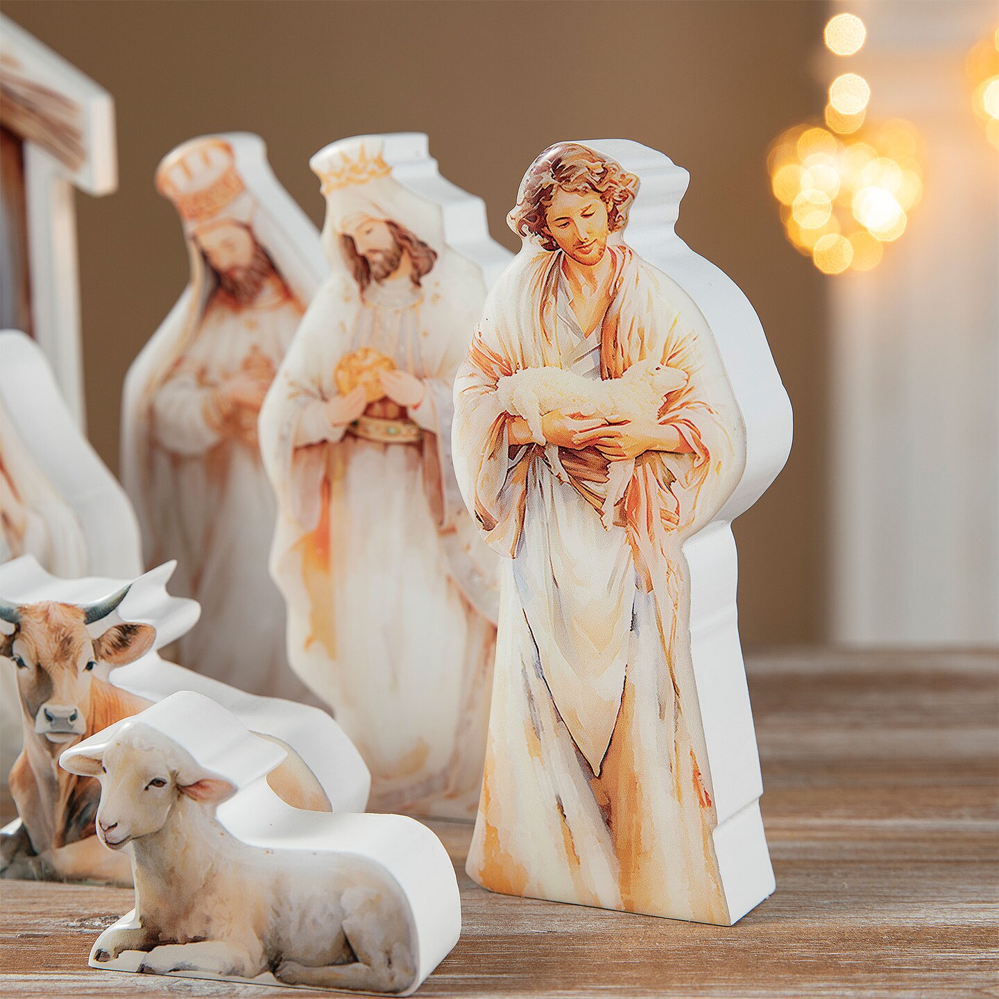 Set of 2 13pcs Christmas Wooden &#x26; Epoxy Resin Nativity Figurine Set