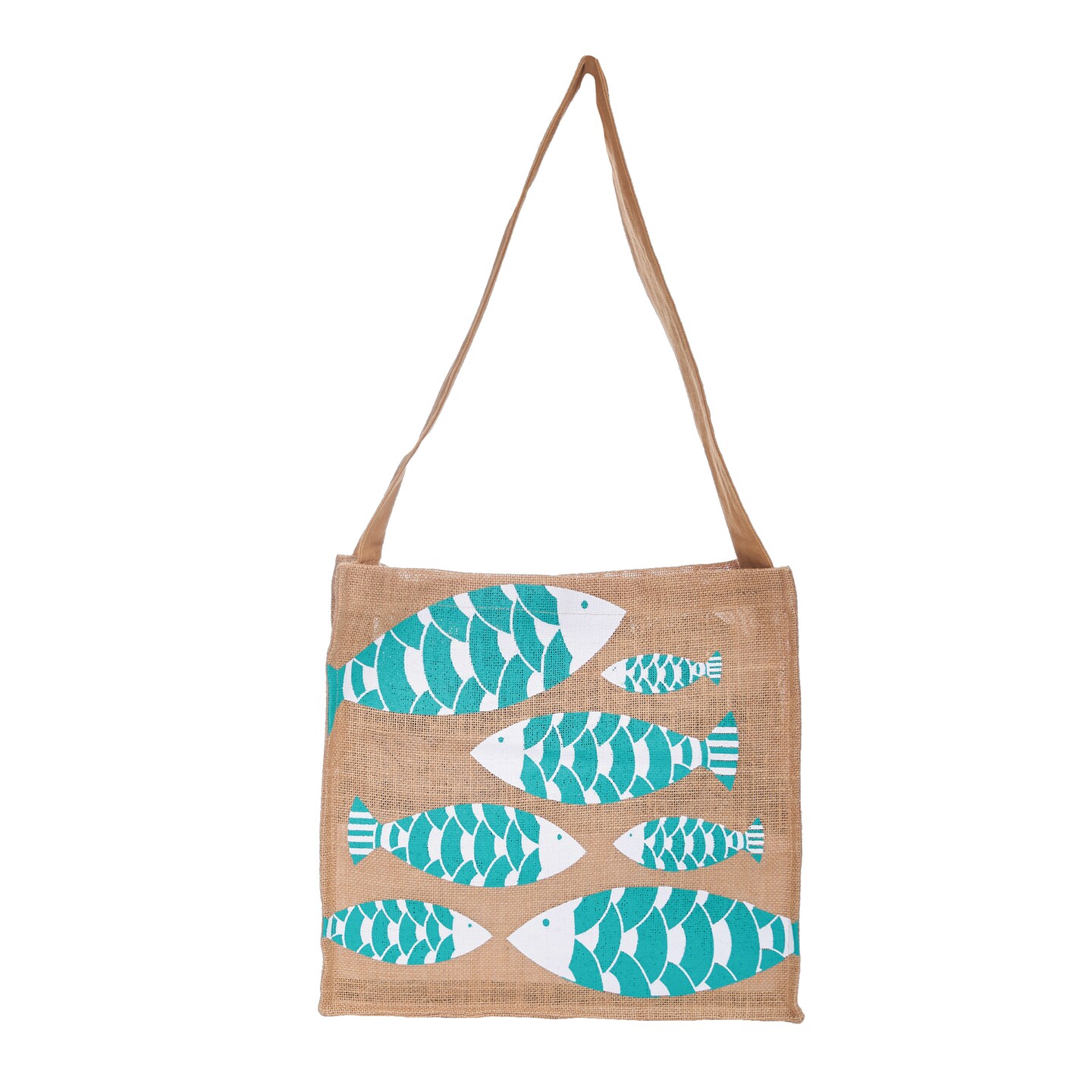 Fish Themed Jute Carry Bag Travel Tote w/ Strap