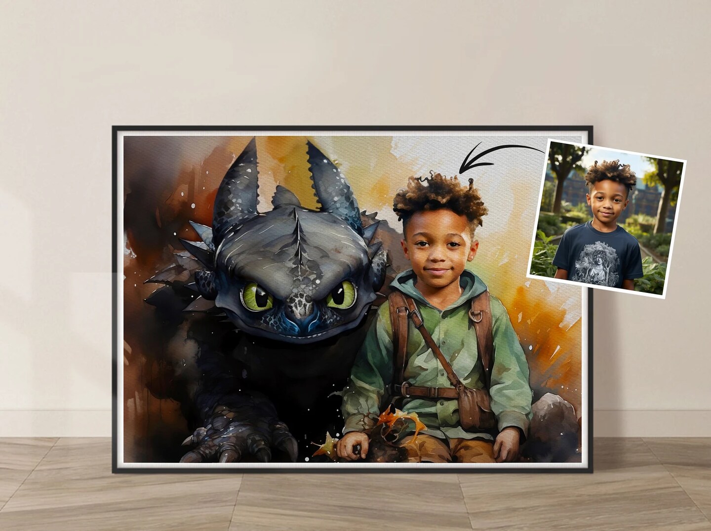 Framed dragon and sale children painting