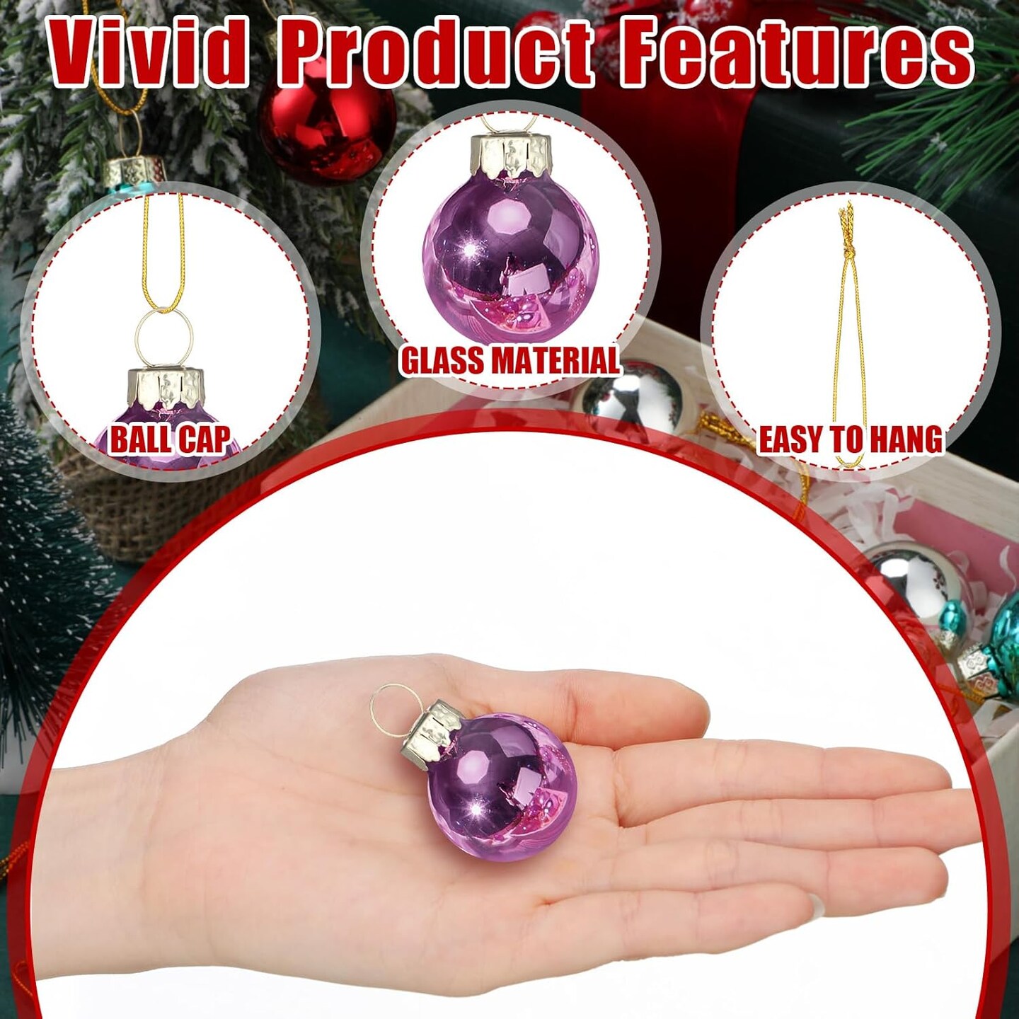 32 Pieces 1 Inch Mini Glass Christmas Ornaments Balls Shiny Christmas Balls Mini Christmas Tree Ornaments Hanging Tiny Colorful Ball Decoration Pendant for Xmas (Multi Colors)