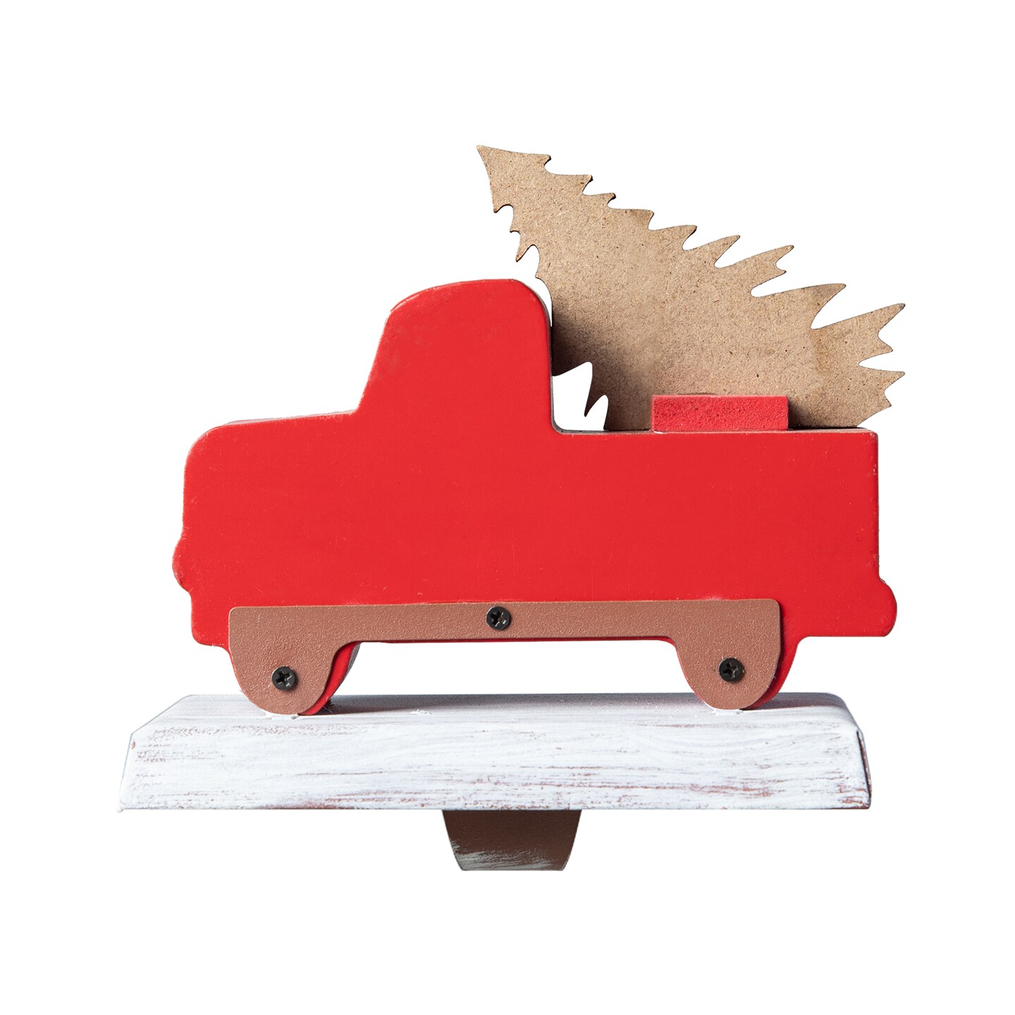 Set of 2 Wooden/Metal Red Car &#x26; Truck Stocking Holders