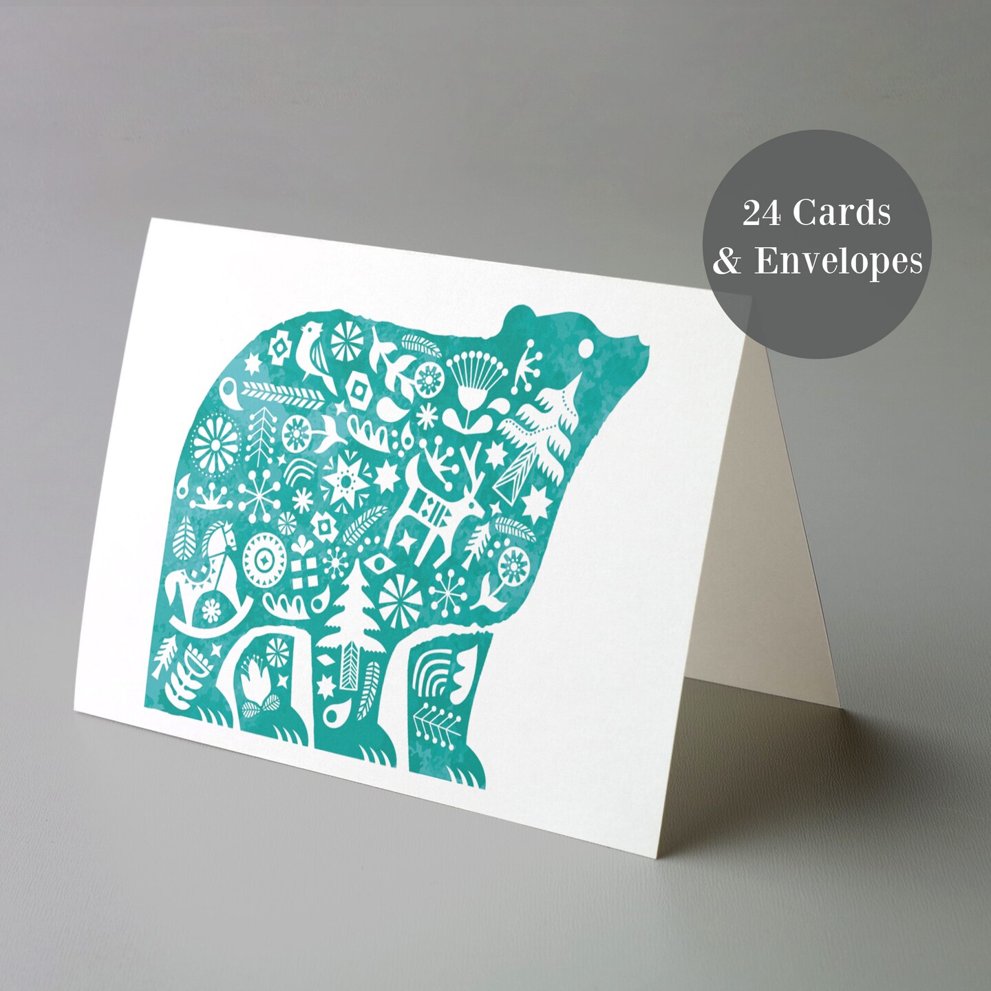 Folk Art Animal Christmas Cards - 24-Pack Holiday Greeting Cards with 4 Charming Animal Designs (Dove, Fox, Bear, Bird), Perfect for Sharing Merry Christmas &#x26; Holiday Wishes, Blank Inside for Personalized Messages - Unique and Artistic Stationery Set