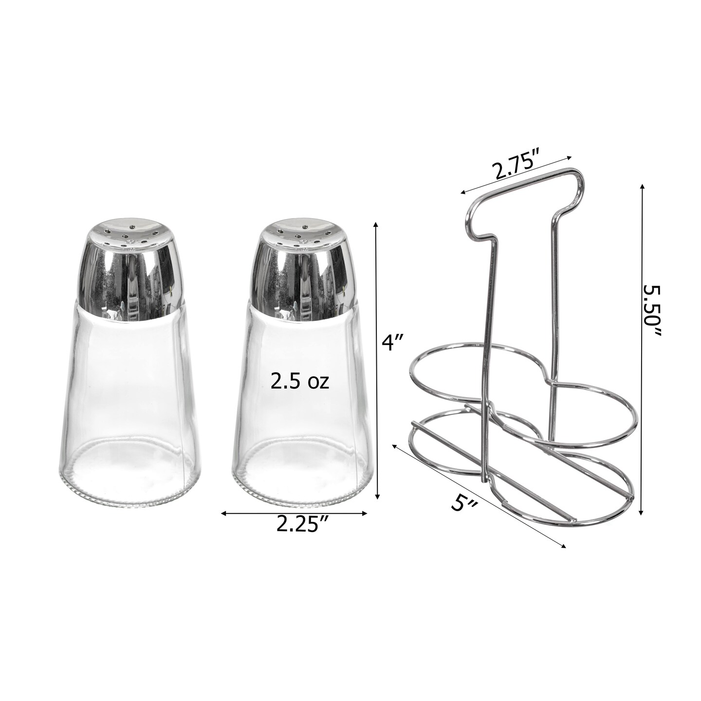 Basicwise Multifunctional Glass Salt and Pepper Shaker Set with Stainless Steel Holder - Perfect for Kitchen Counters, Kitchen Tables, Dining Tables, and Restaurants, Featuring a Refillable Design