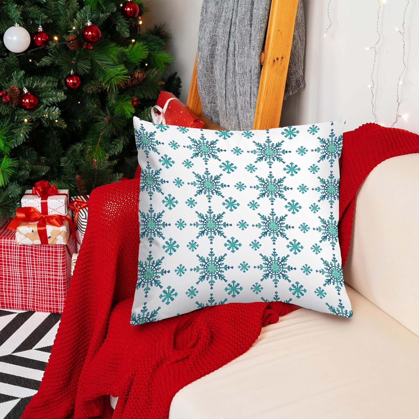 Snowflake Pillow Covers 18x18, Blue Christmas Pillow Covers, Winter Pillow Covers, Blue and White Christmas Decorations, Winter Home Decor, Christmas Living Room Bedroom Decor