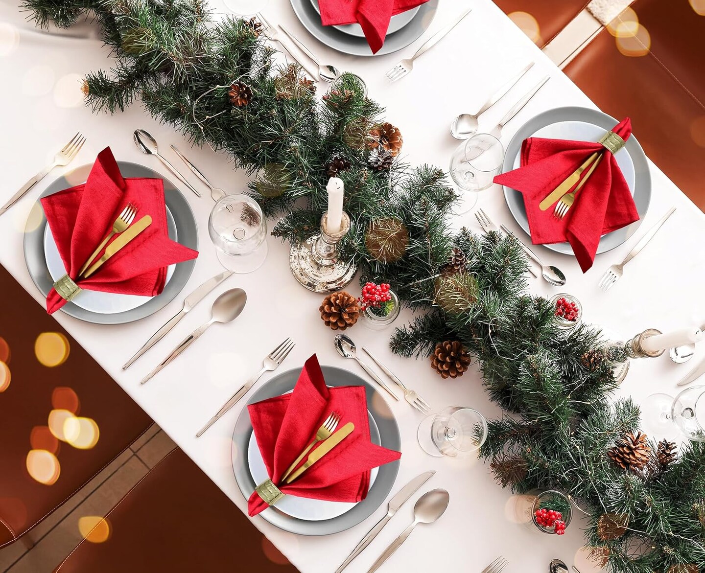 Inches Napkins Cloth Washable, Soft, Durable, Absorbent, Cotton Blend. Table Dinner Napkins Cloth for Hotel, Weddings, Dinner, Christmas Parties - Red