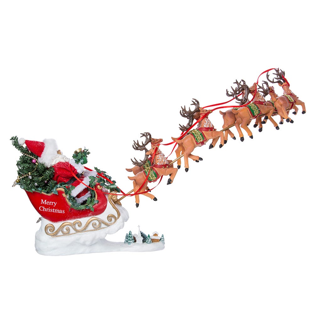 Kurt Adler 24-Inch Fabriché Musical Santa with Eight Reindeer, Set of 2 Pieces