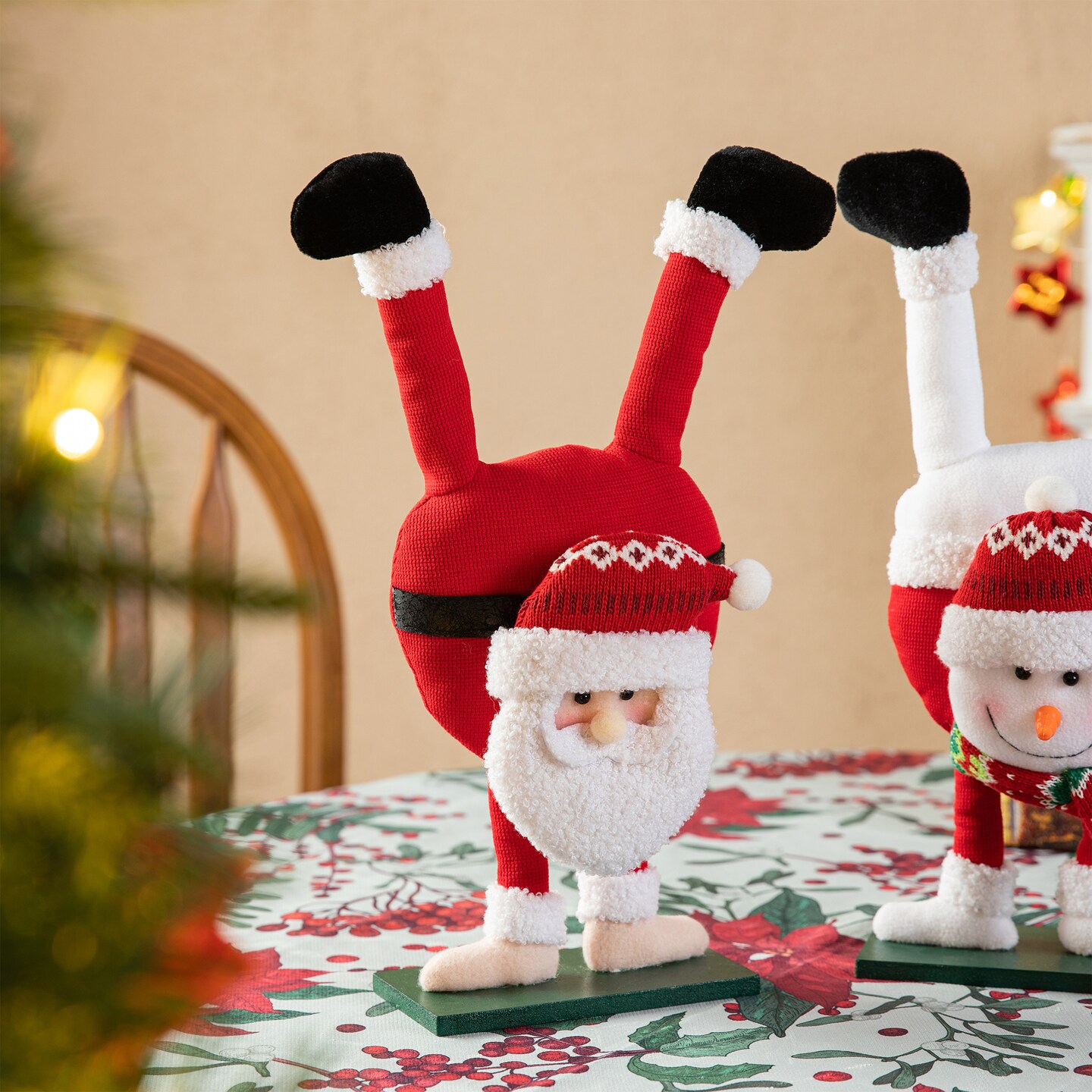 Set of 2 Upside Down Fabric Santa &#x26; Snowman Table D&#xE9;cor