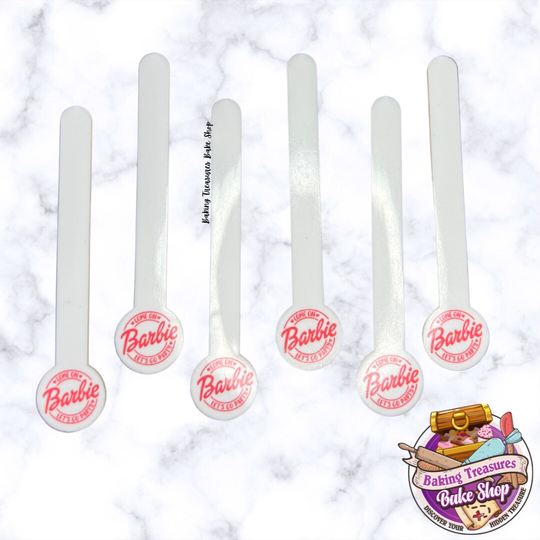Come on Barbie  Acrylic Popsicle Sticks - White &#x26;  Hot Pink