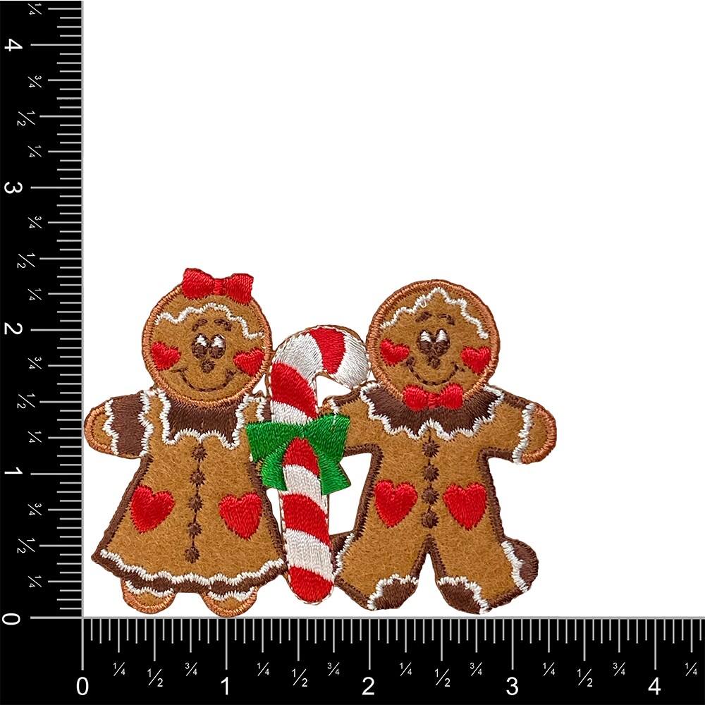 Gingerbread Man and Woman, with Candy Cane, Embroidered, Iron on Patch