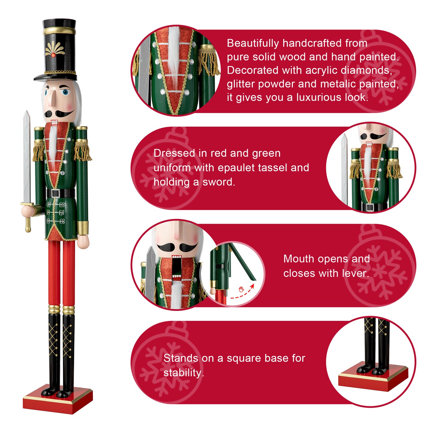 42&#x22;H Wooden Christmas King/Soldier Nutcracker
