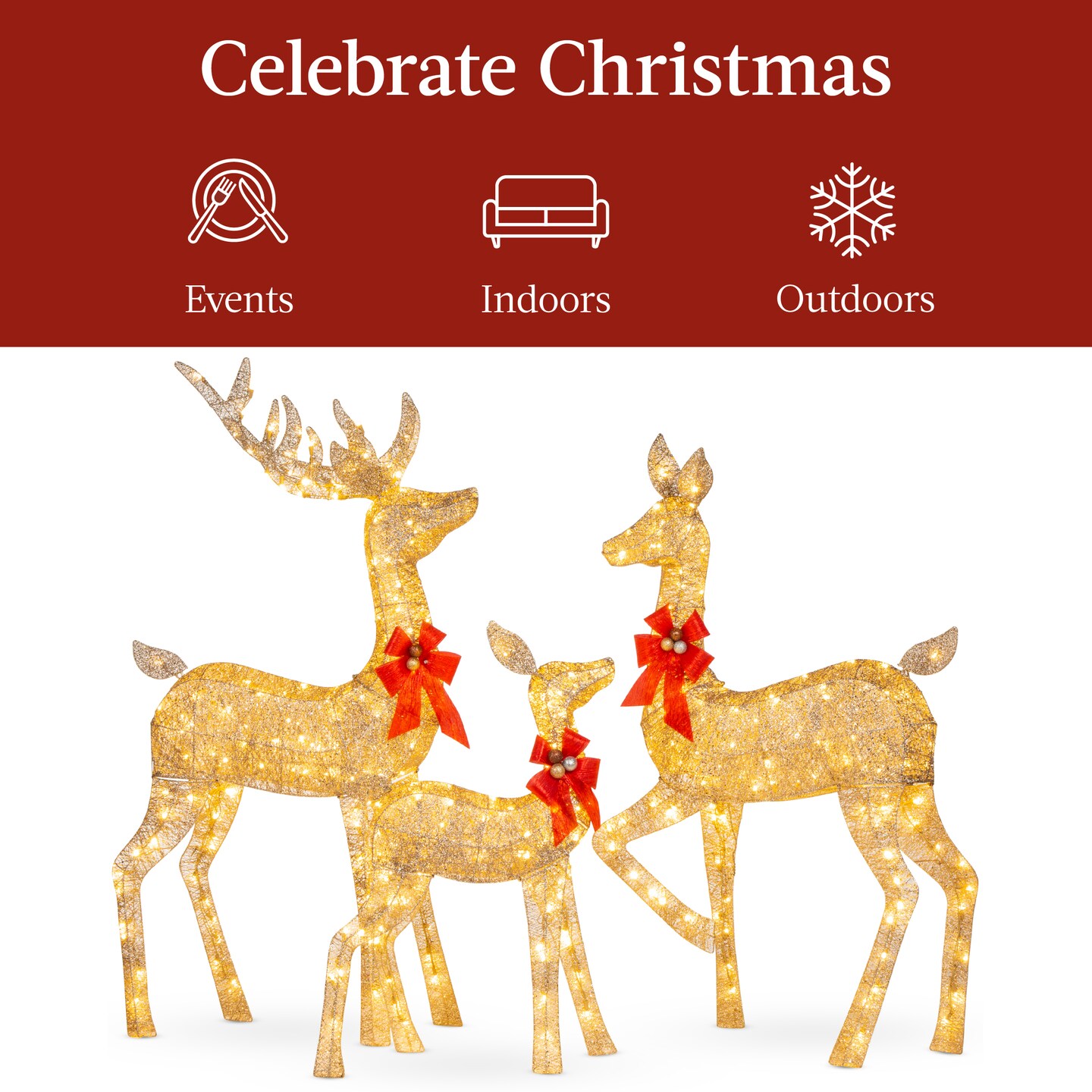 Best Choice Products 3-Piece Lighted Christmas Deer Set Outdoor Yard Decoration with 360 LED Lights, Stakes
